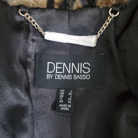 Women's Faux Fur Coat by Designer DENNIS BASSO Mid-Length Tiger Animal Print L - Picture 12 of 13